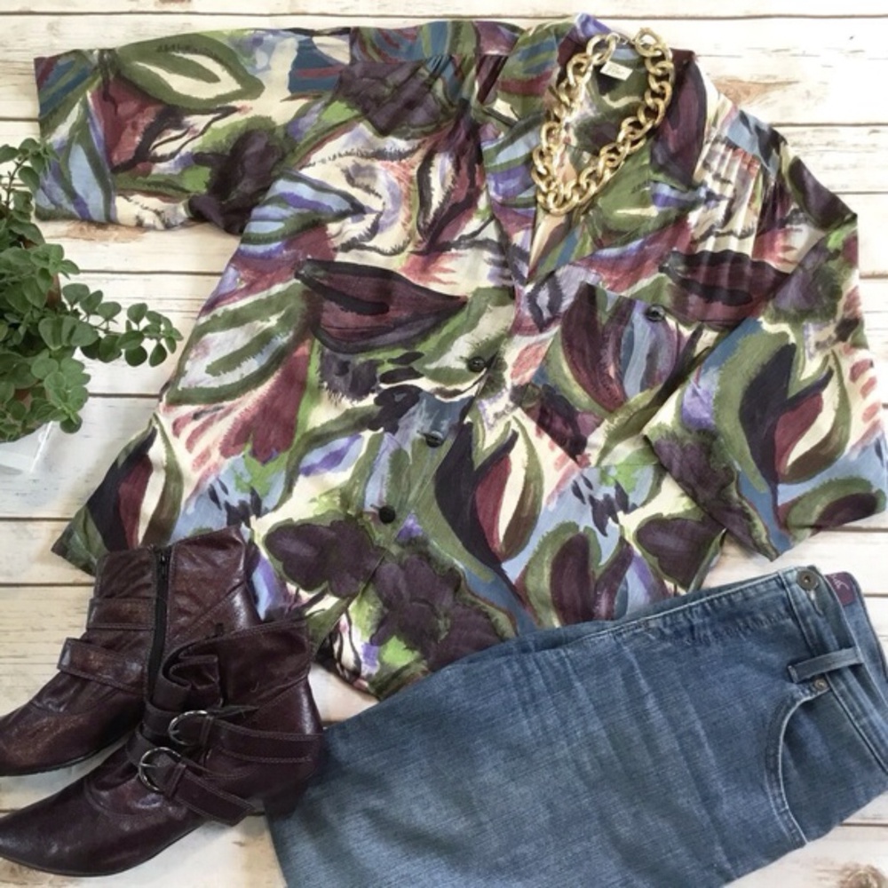 Vintage Abstract Print Pattern Short Sleeve Blouse - image 1